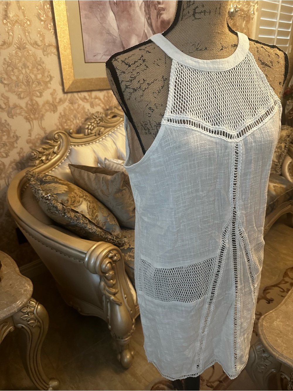 Women’s White Crochet-Trim Sleeveless Chemise Slip